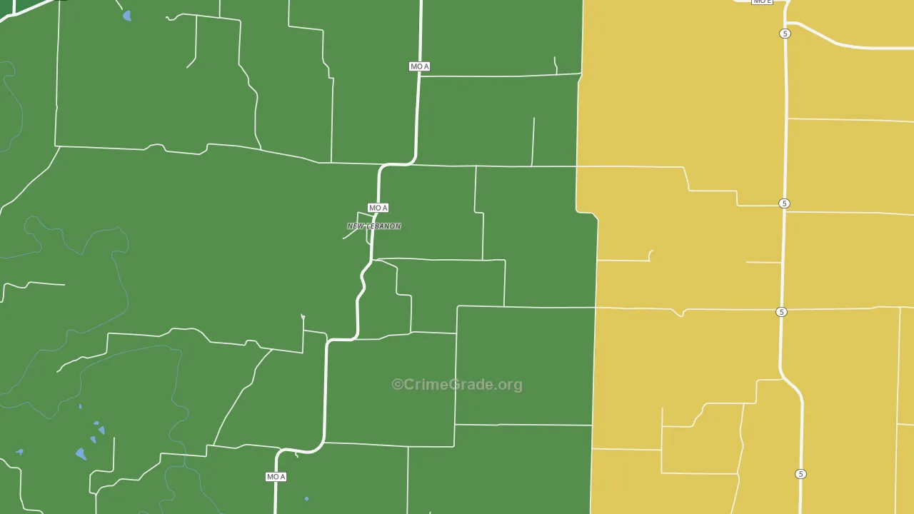 New Lebanon, MO Map of Vehicle Theft Rates