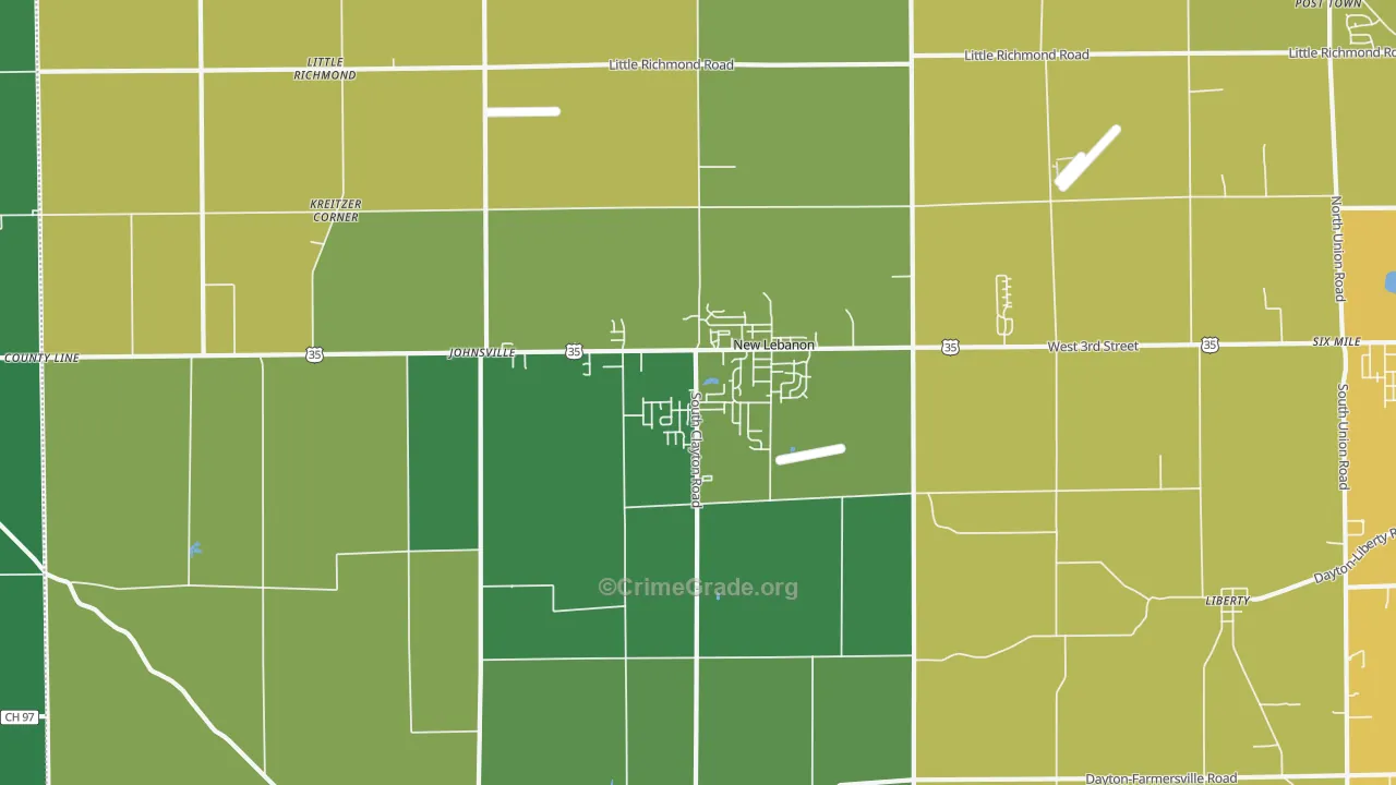 New Lebanon, OH Map of Vehicle Theft Rates