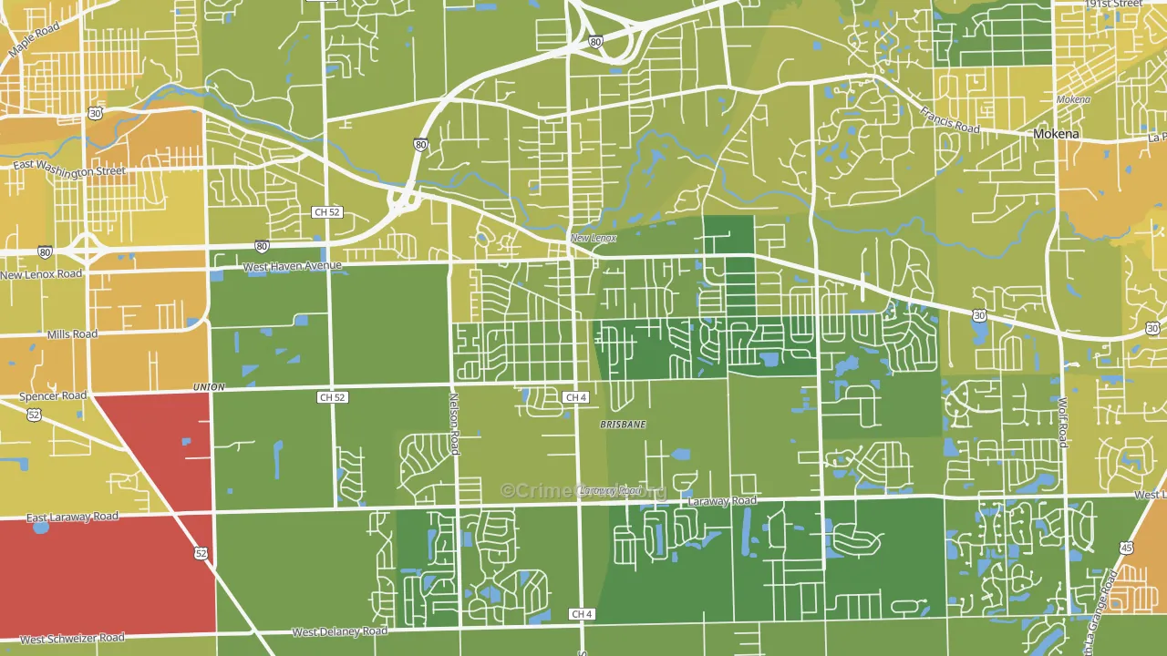 New Lenox, IL Map of Vehicle Theft Rates