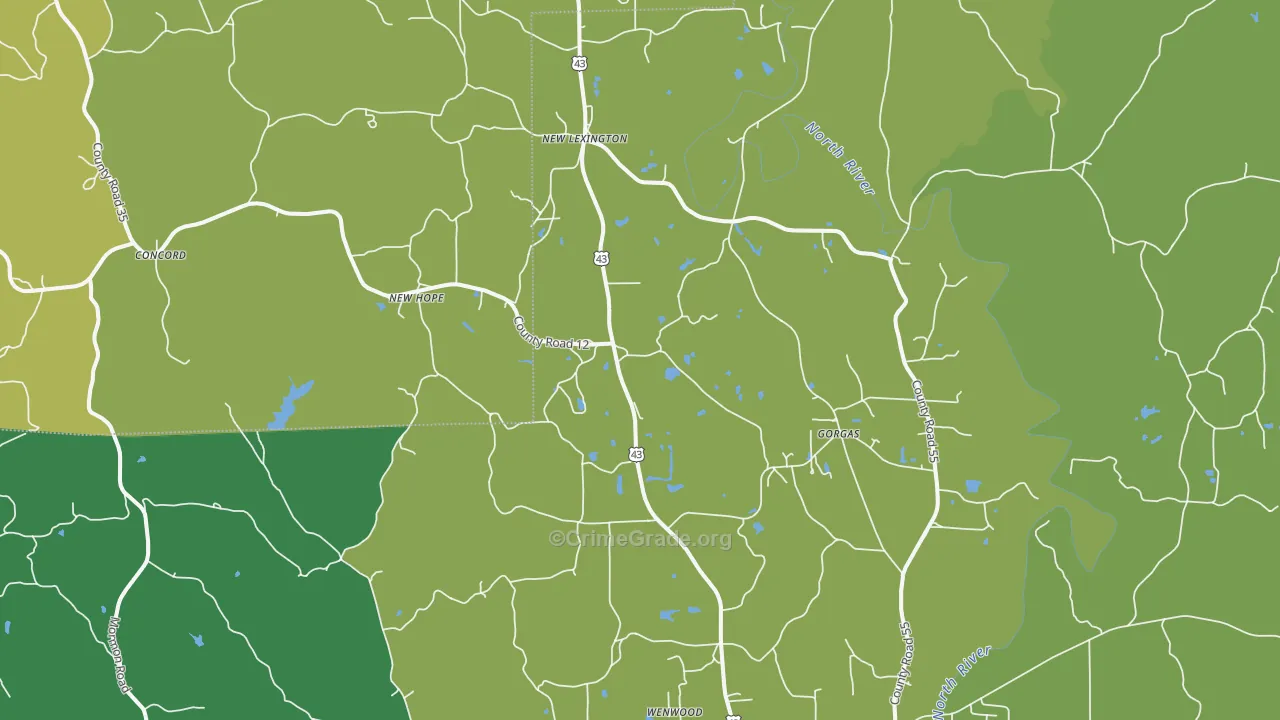 New Lexington, AL Map of Vehicle Theft Rates