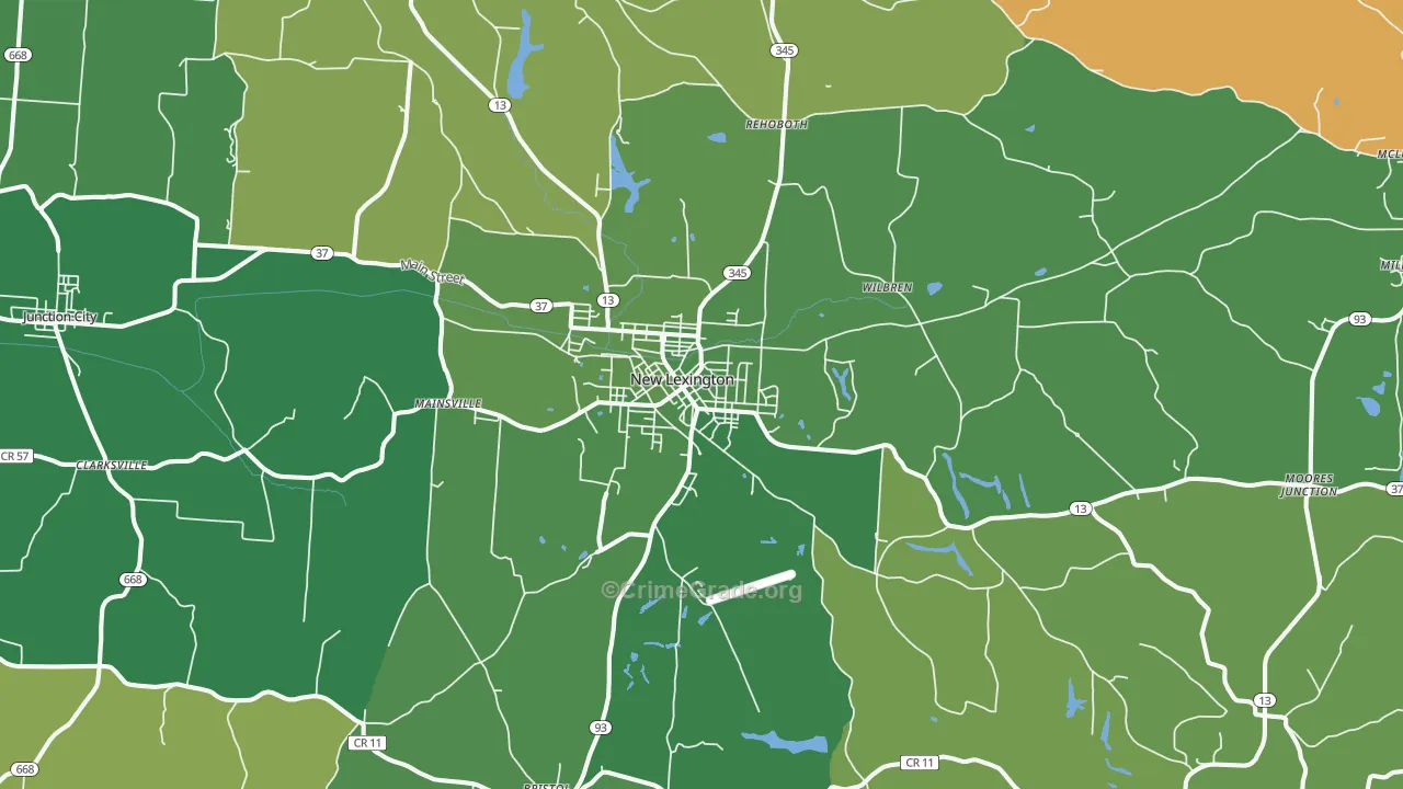 New Lexington, OH Map of Vehicle Theft Rates