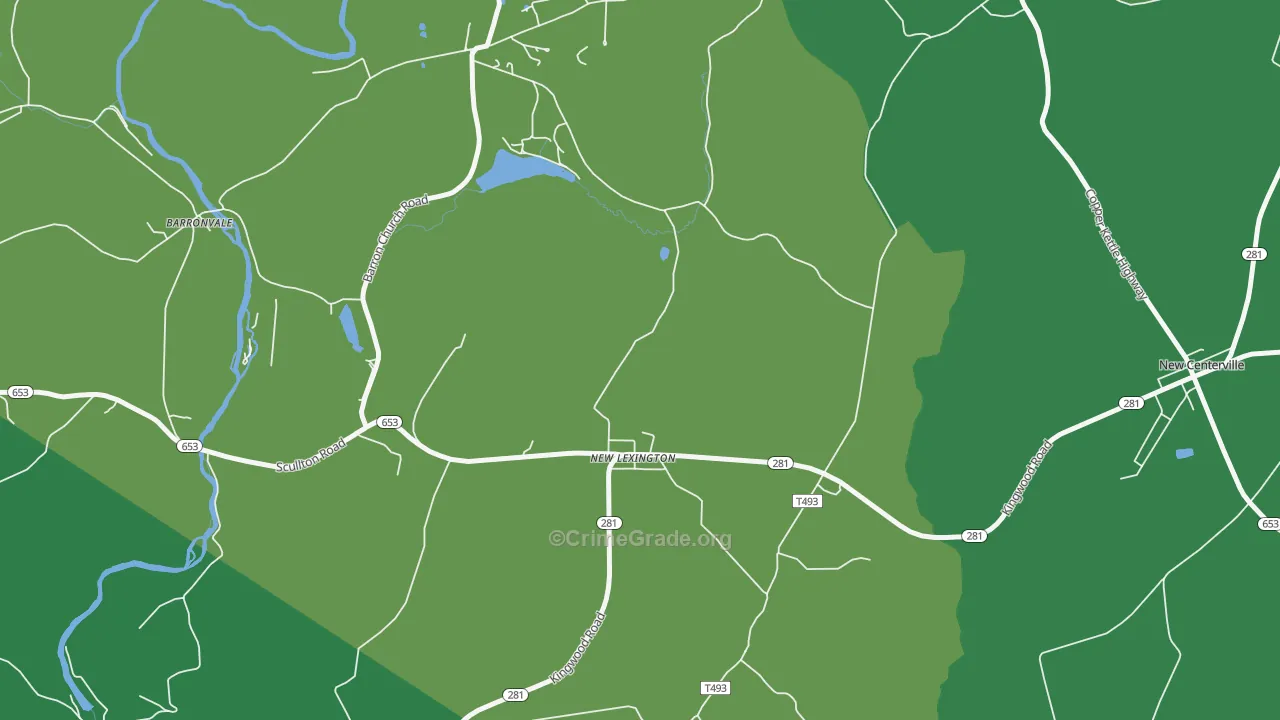 New Lexington, PA Map of Vehicle Theft Rates