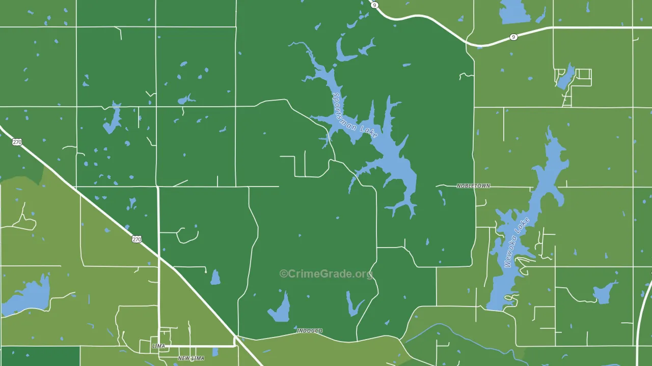 New Lima, OK Map of Vehicle Theft Rates