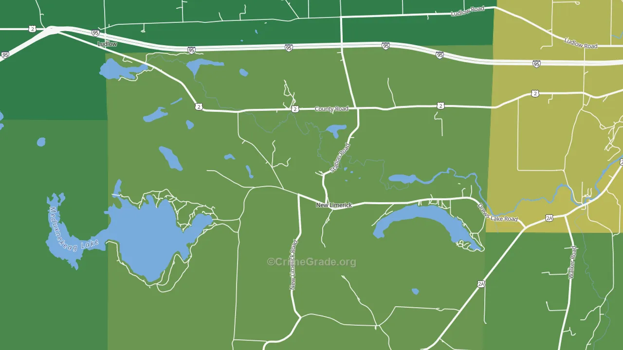 New Limerick, ME Map of Vehicle Theft Rates