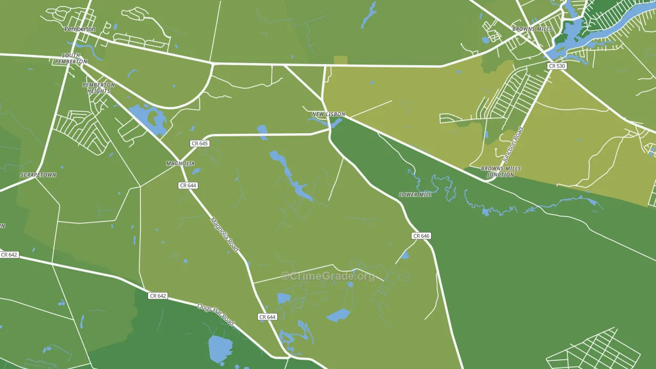 New Lisbon, NJ Map of Vehicle Theft Rates