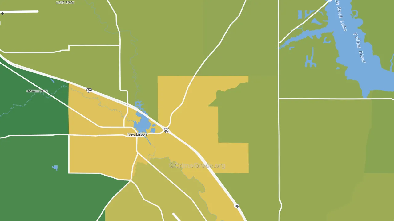 New Lisbon, WI Map of Vehicle Theft Rates