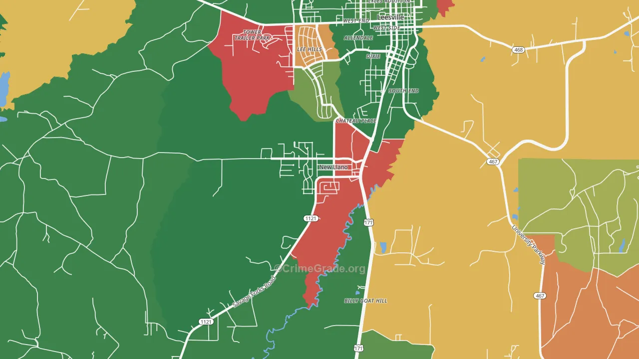 New Llano, LA Map of Vehicle Theft Rates