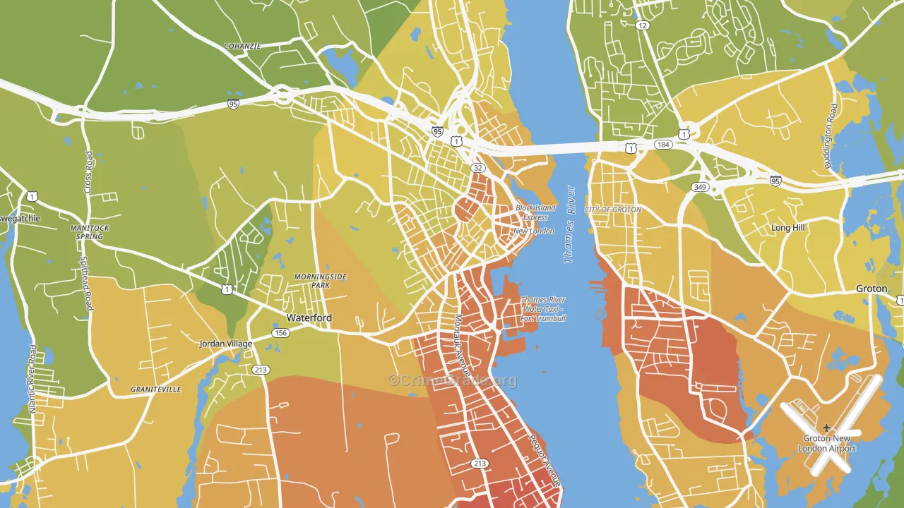 New London, CT Map of Vehicle Theft Rates
