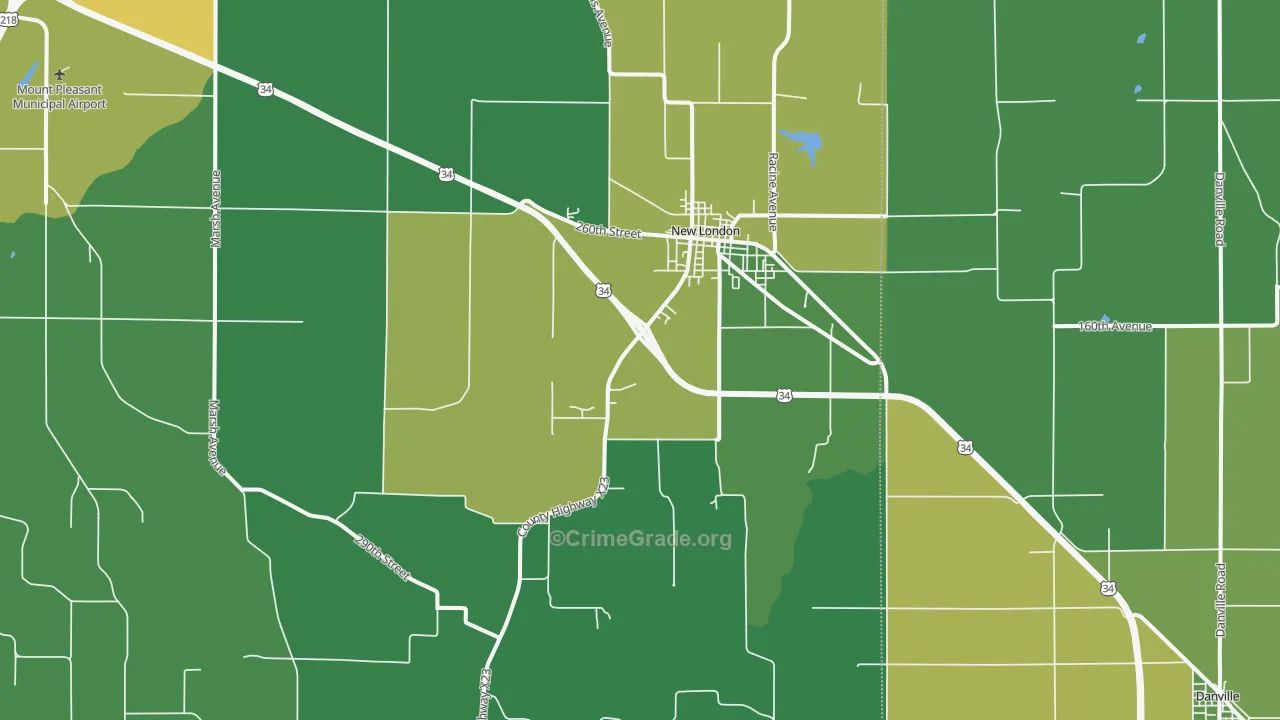 New London, IA Map of Vehicle Theft Rates