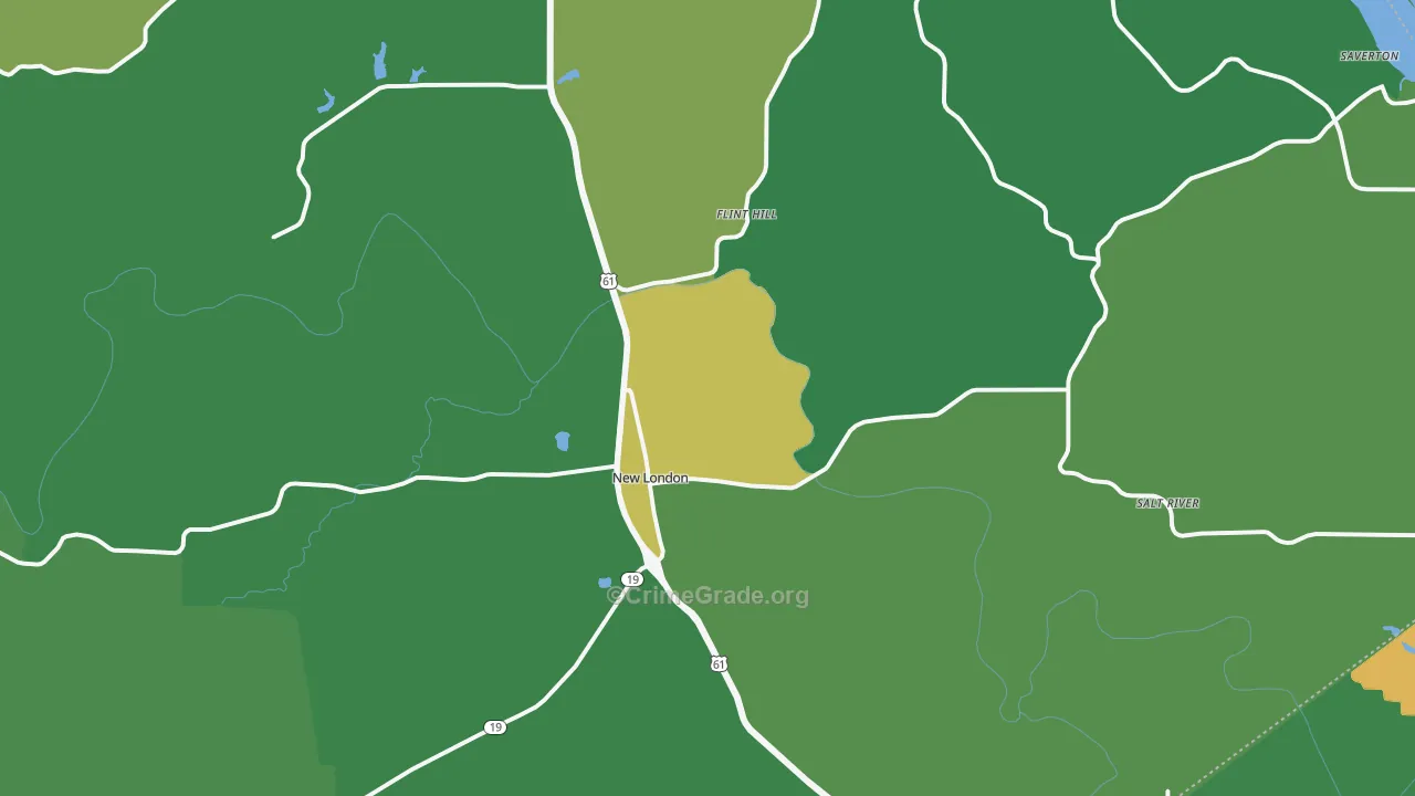 New London, MO Map of Vehicle Theft Rates