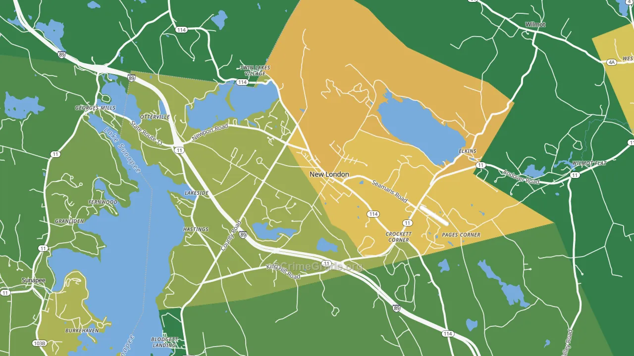 New London, NH Map of Vehicle Theft Rates