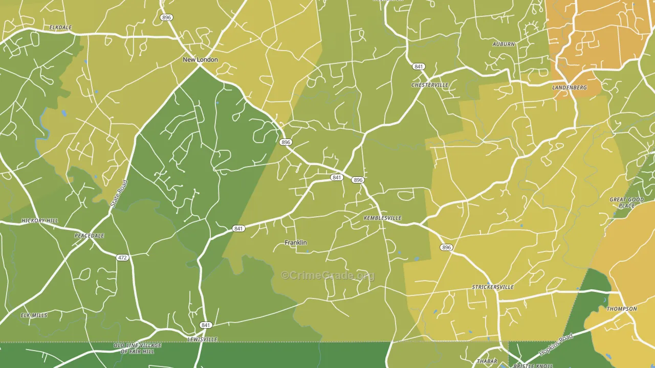 New London, PA Map of Vehicle Theft Rates