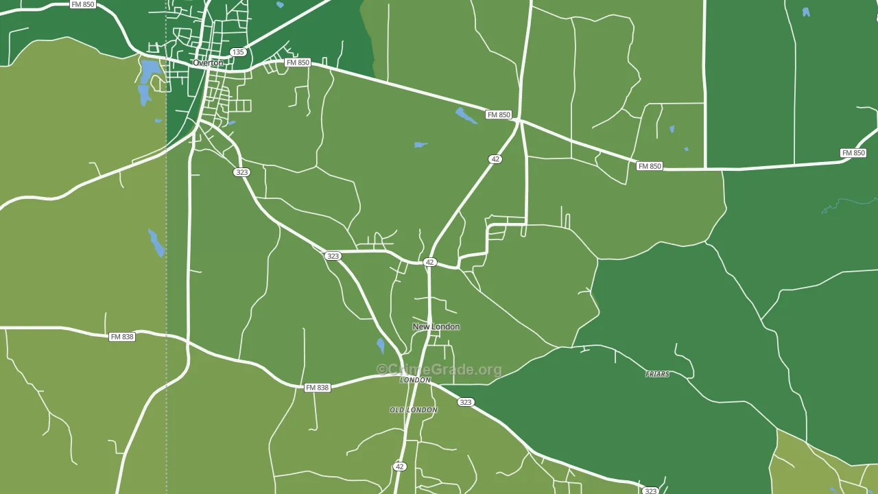 New London, TX Map of Vehicle Theft Rates