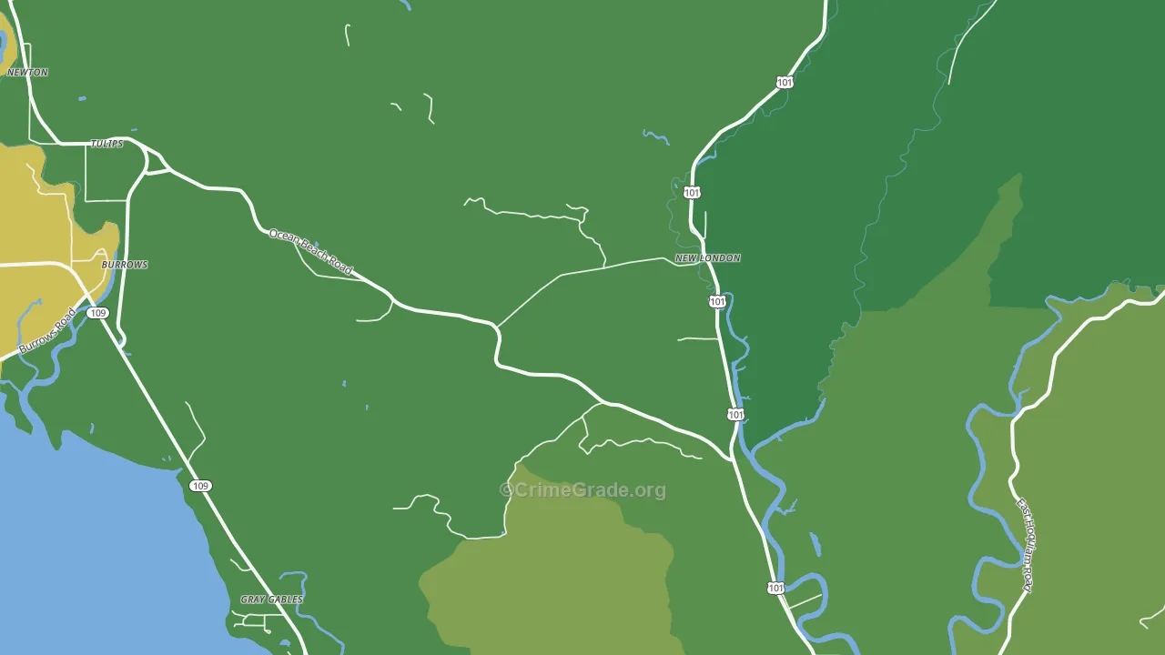 New London, WA Map of Vehicle Theft Rates