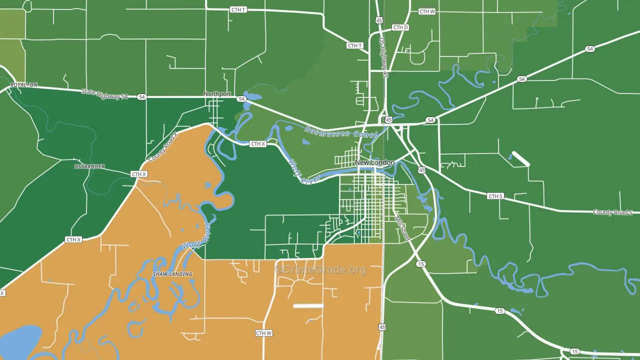 New London, WI Map of Vehicle Theft Rates