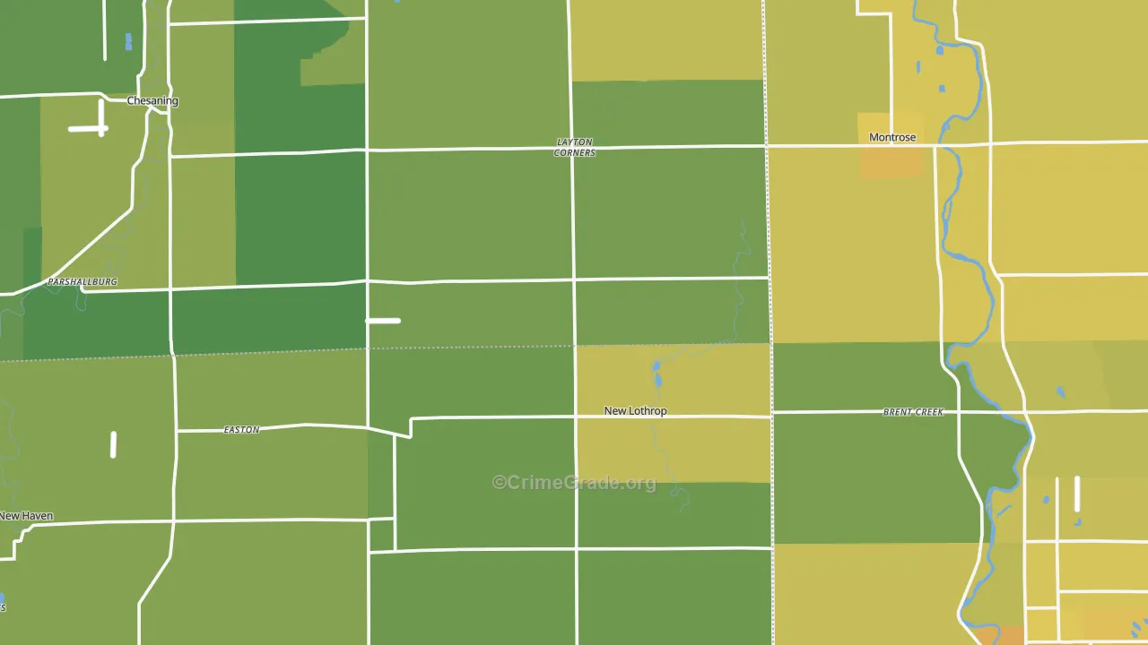 New Lothrop, MI Map of Vehicle Theft Rates