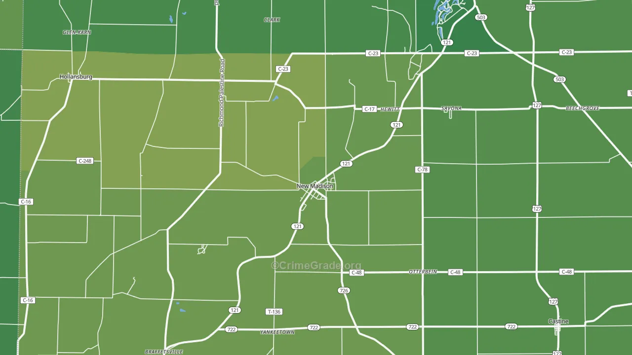 New Madison, OH Map of Vehicle Theft Rates