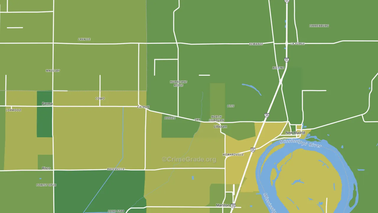 New Madrid County, MO Map of Vehicle Theft Rates