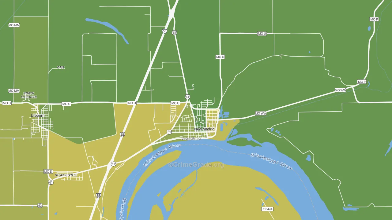 New Madrid, MO Map of Vehicle Theft Rates