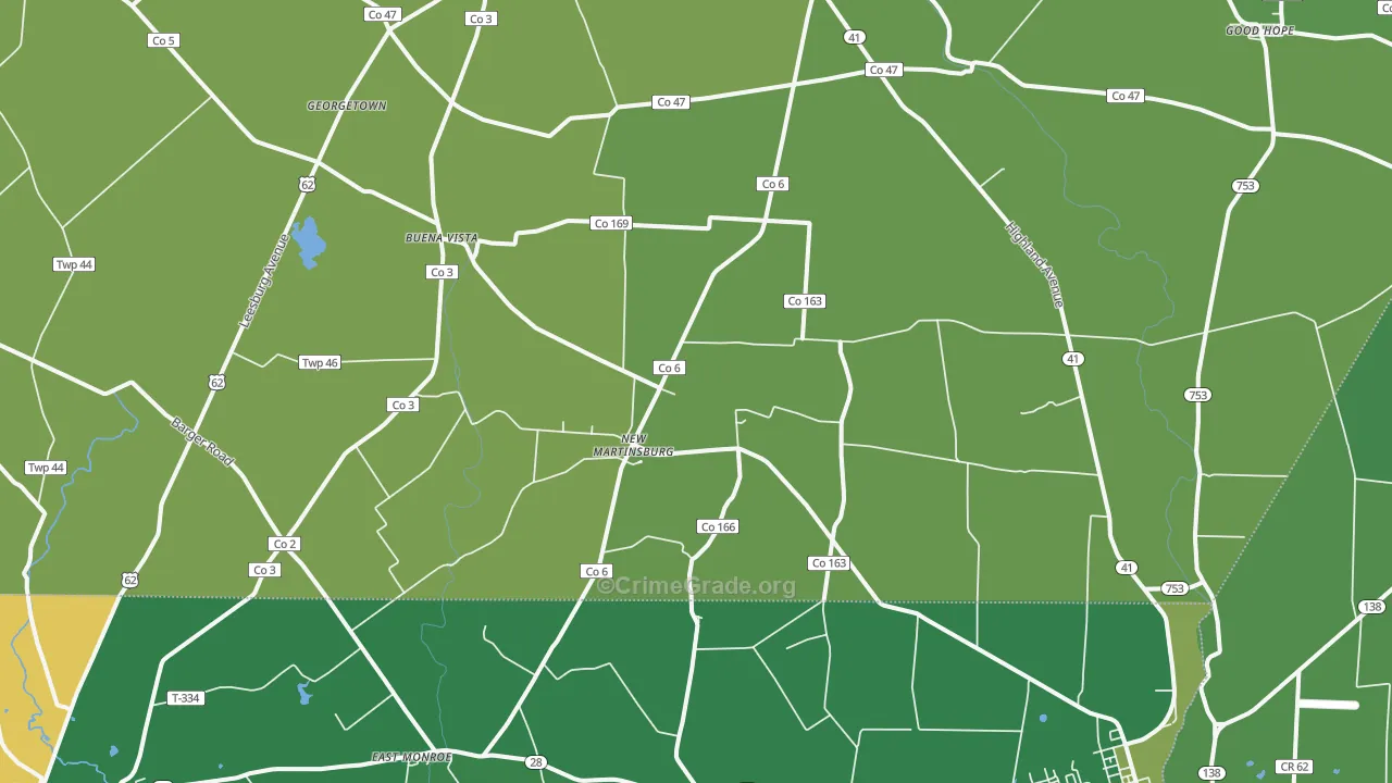 New Martinsburg, OH Map of Vehicle Theft Rates