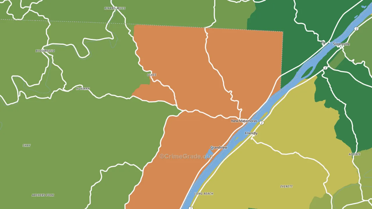 New Matamoras, OH Map of Vehicle Theft Rates