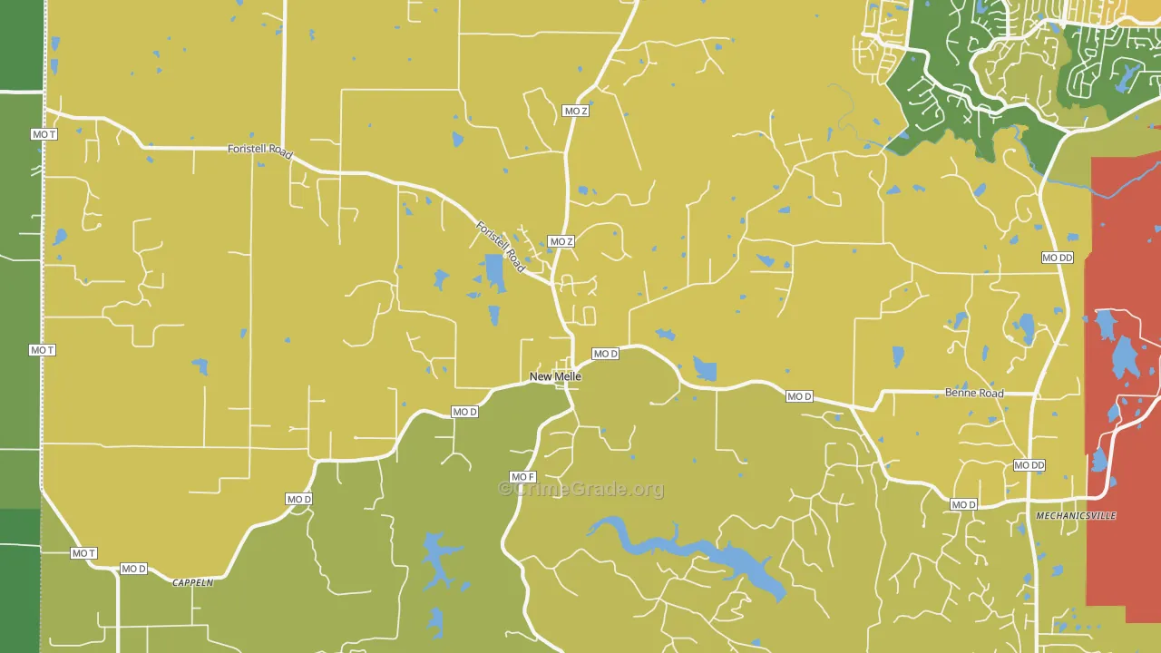 New Melle, MO Map of Vehicle Theft Rates