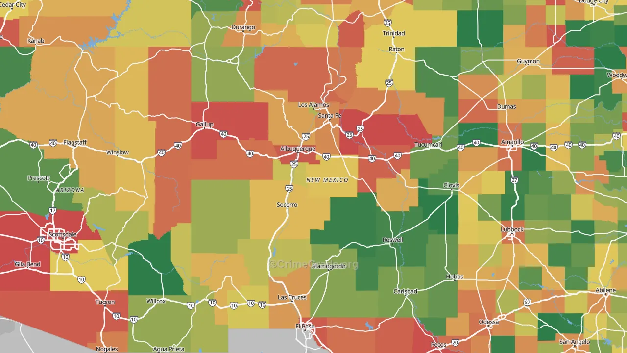 New Mexico Map of Vehicle Theft Rates