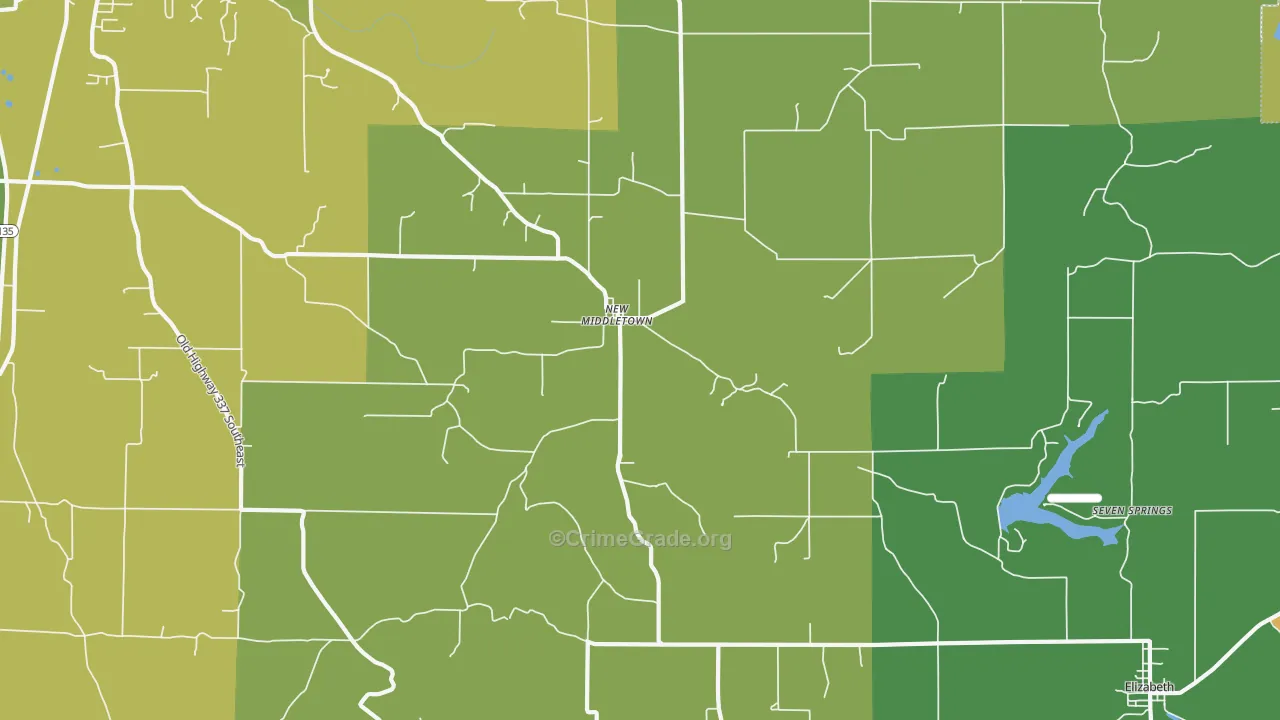 New Middletown, IN Map of Vehicle Theft Rates