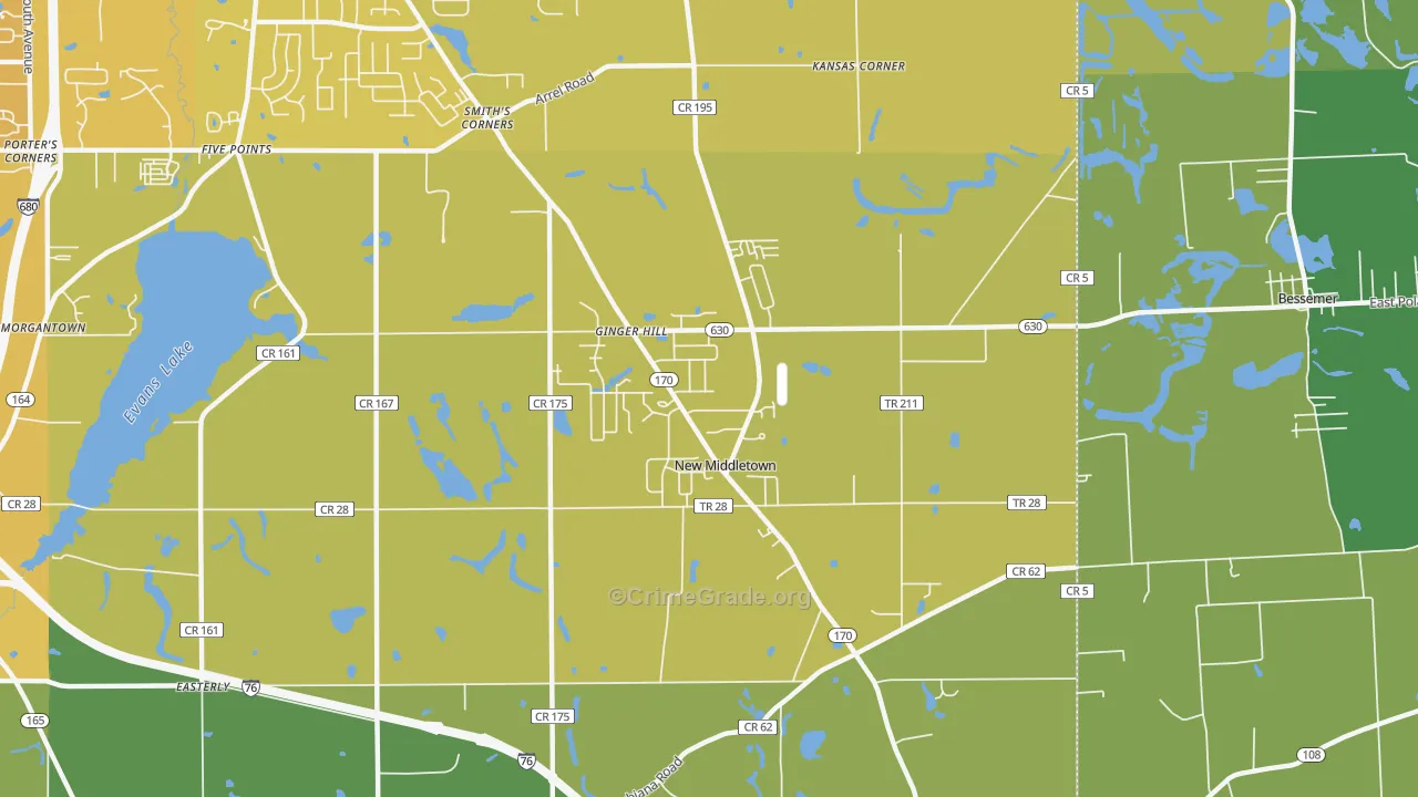 New Middletown, OH Map of Vehicle Theft Rates