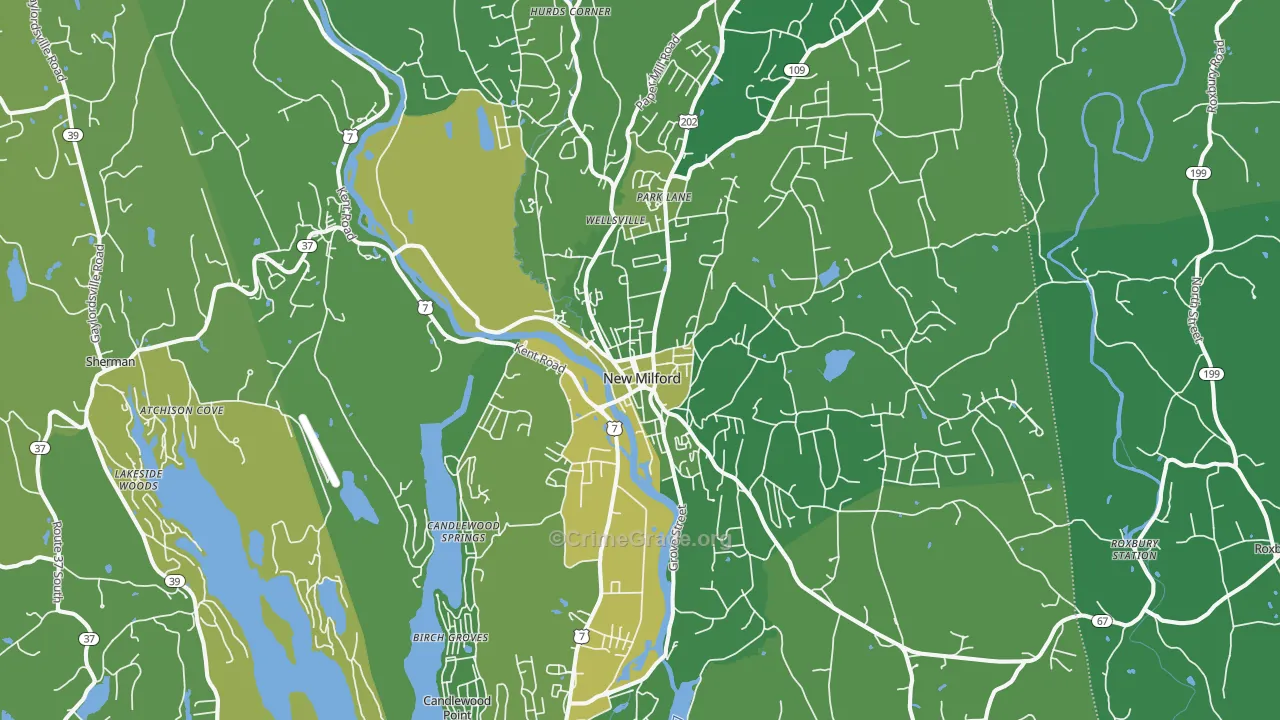 New Milford, CT Map of Vehicle Theft Rates