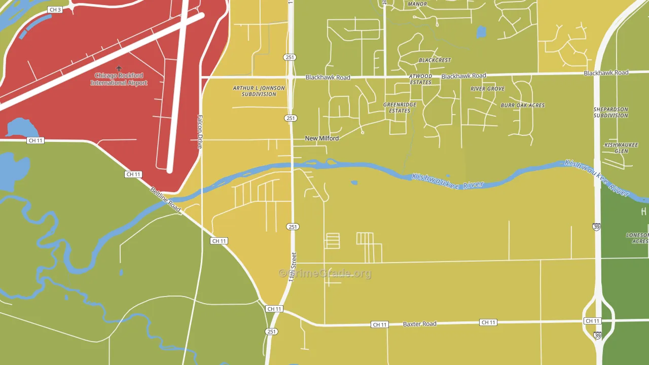 New Milford, IL Map of Vehicle Theft Rates