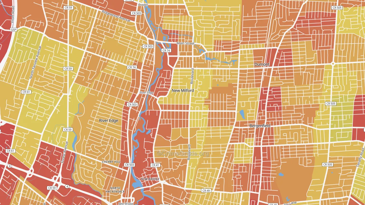 New Milford, NJ Map of Vehicle Theft Rates