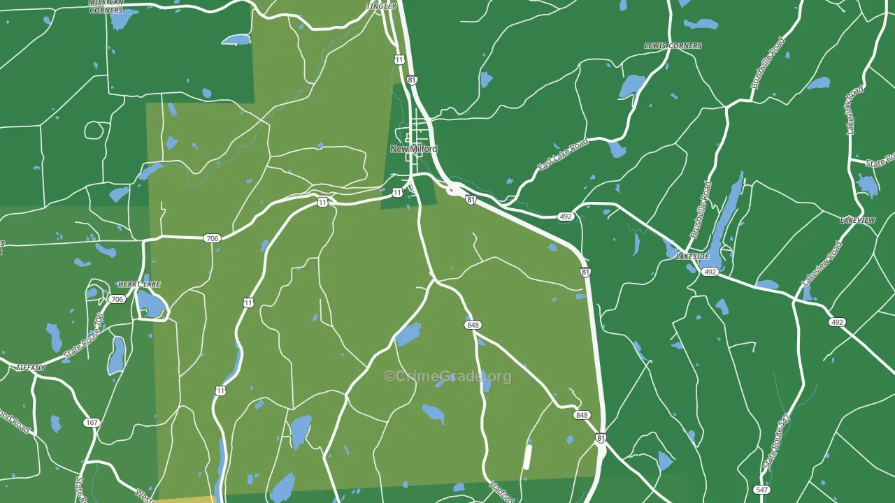 New Milford, PA Map of Vehicle Theft Rates