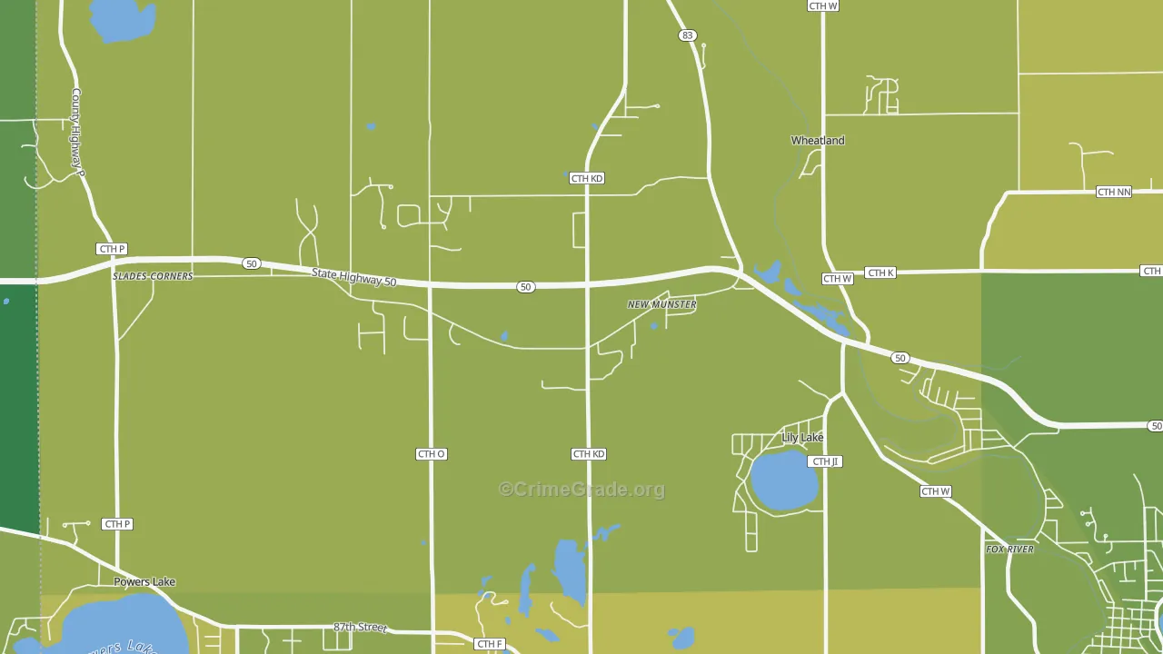 New Munster, WI Map of Vehicle Theft Rates