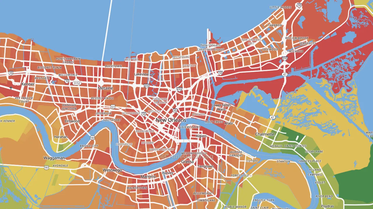 New Orleans, LA Map of Vehicle Theft Rates