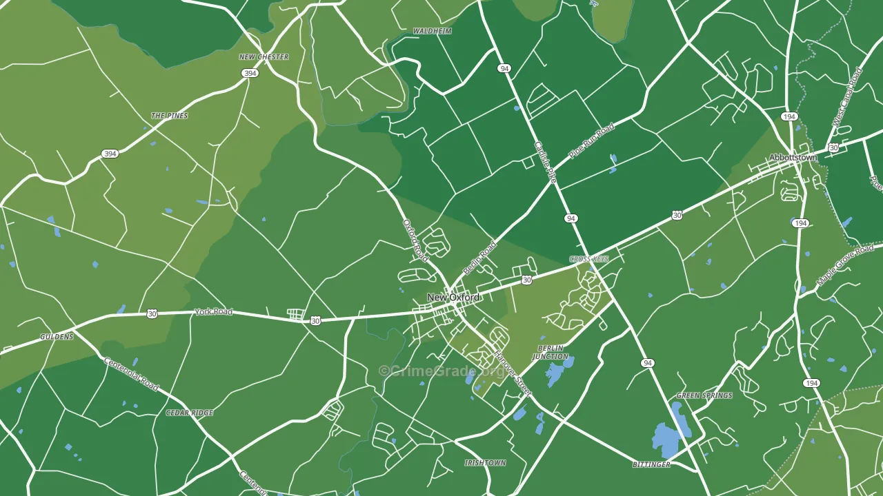 New Oxford, PA Map of Vehicle Theft Rates