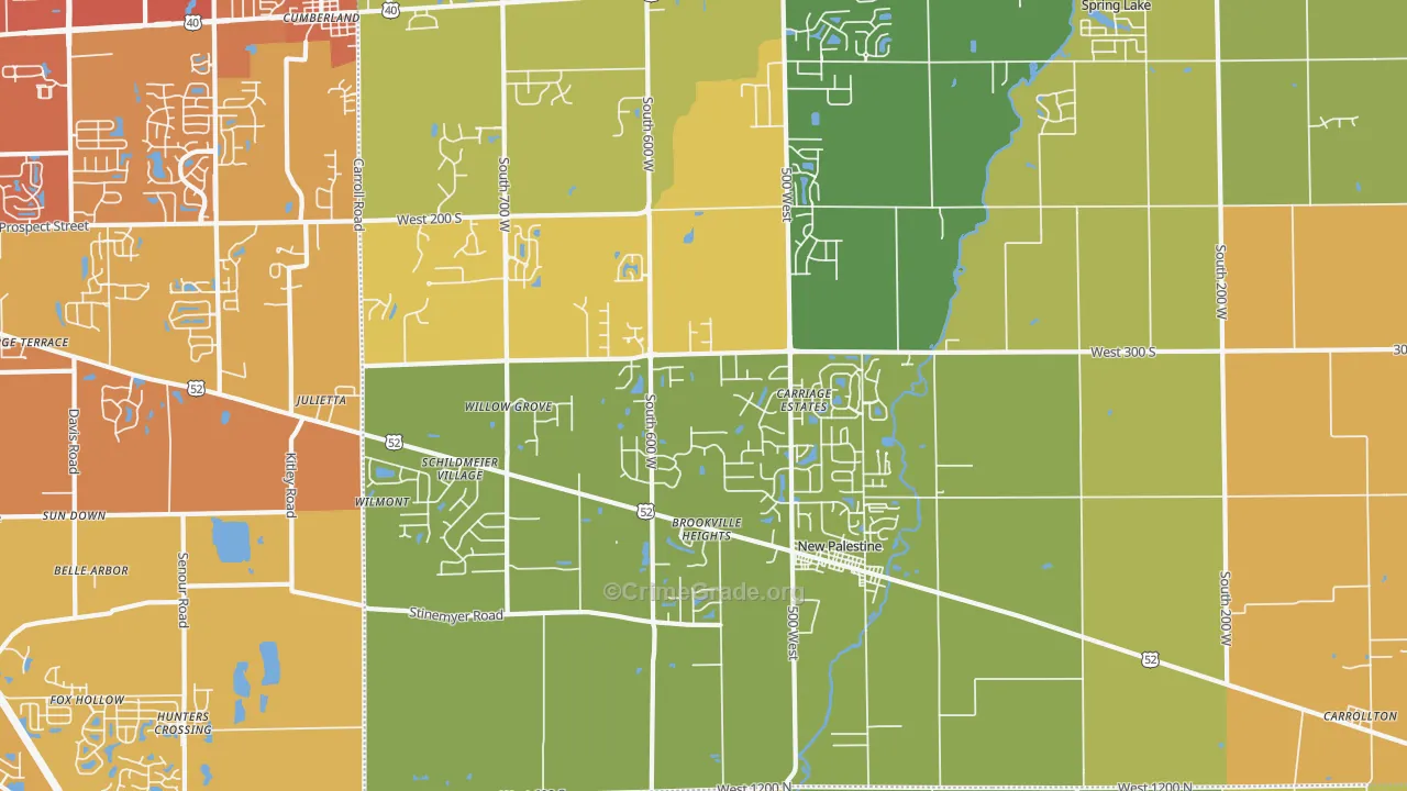 New Palestine, IN Map of Vehicle Theft Rates