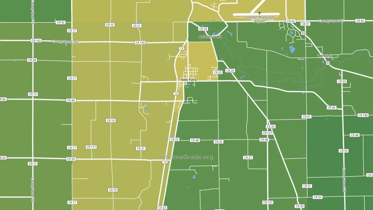 New Paris, IN Map of Vehicle Theft Rates