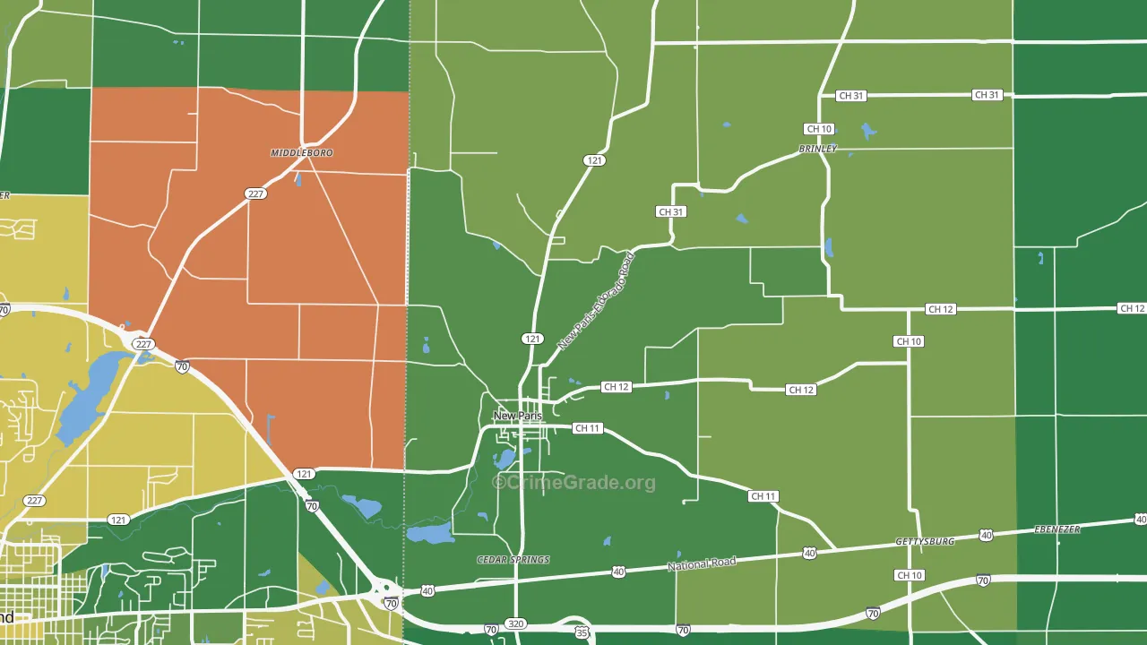 New Paris, OH Map of Vehicle Theft Rates
