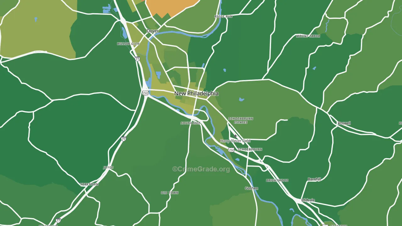 New Philadelphia, OH Map of Vehicle Theft Rates