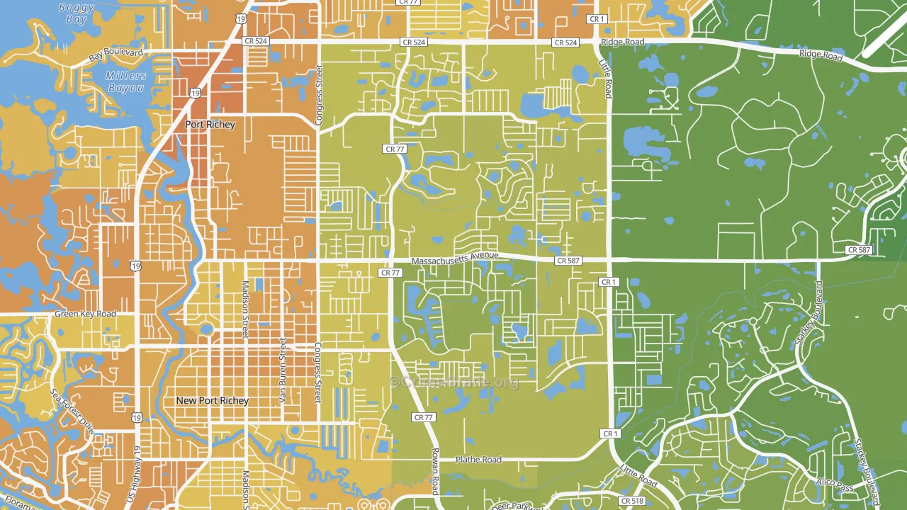 New Port Richey East, FL Map of Vehicle Theft Rates