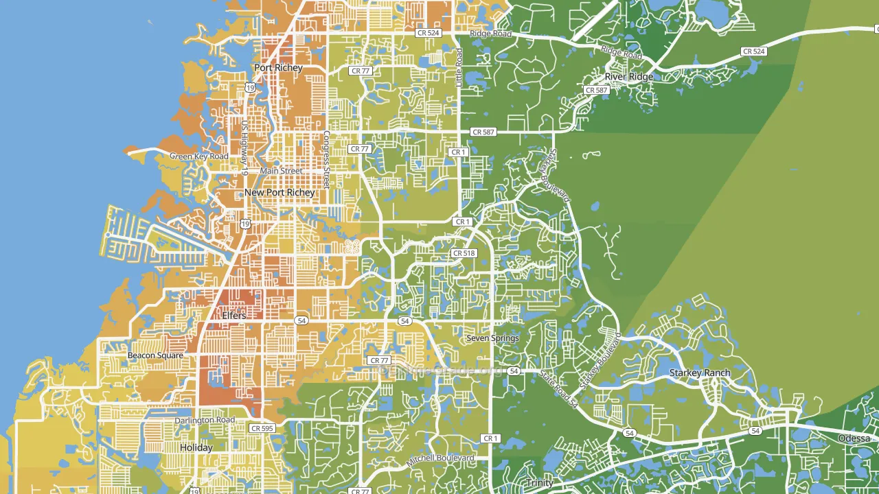 New Port Richey, FL Map of Vehicle Theft Rates