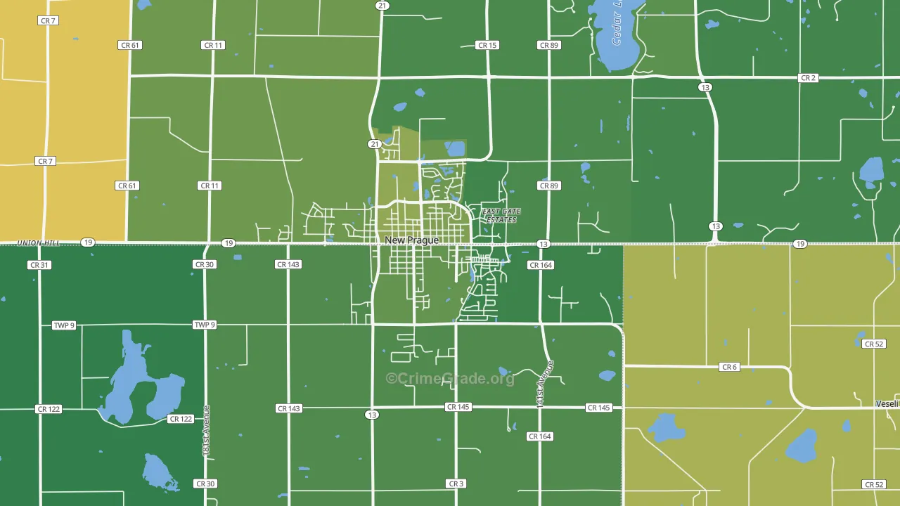 New Prague, MN Map of Vehicle Theft Rates