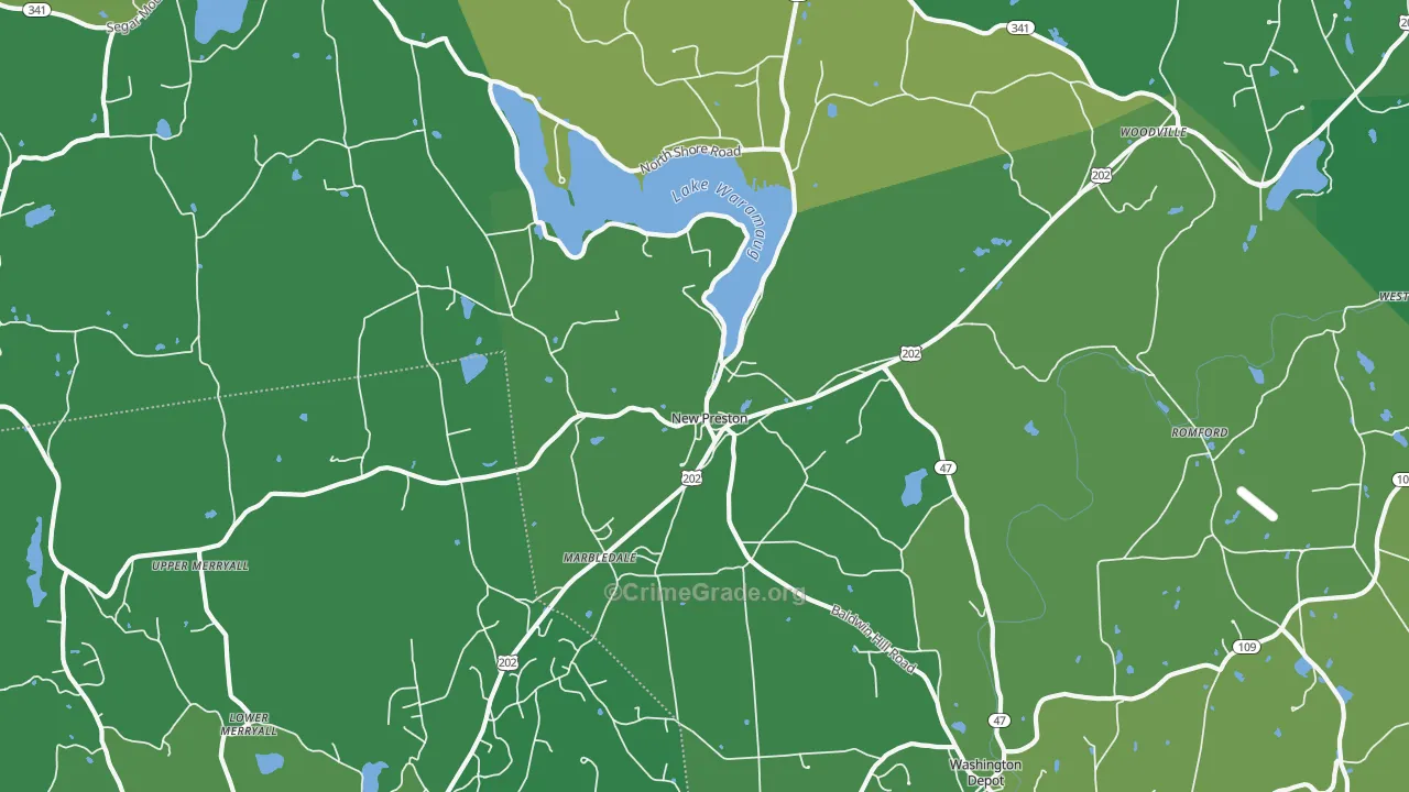New Preston-Marble Dale, CT Map of Vehicle Theft Rates