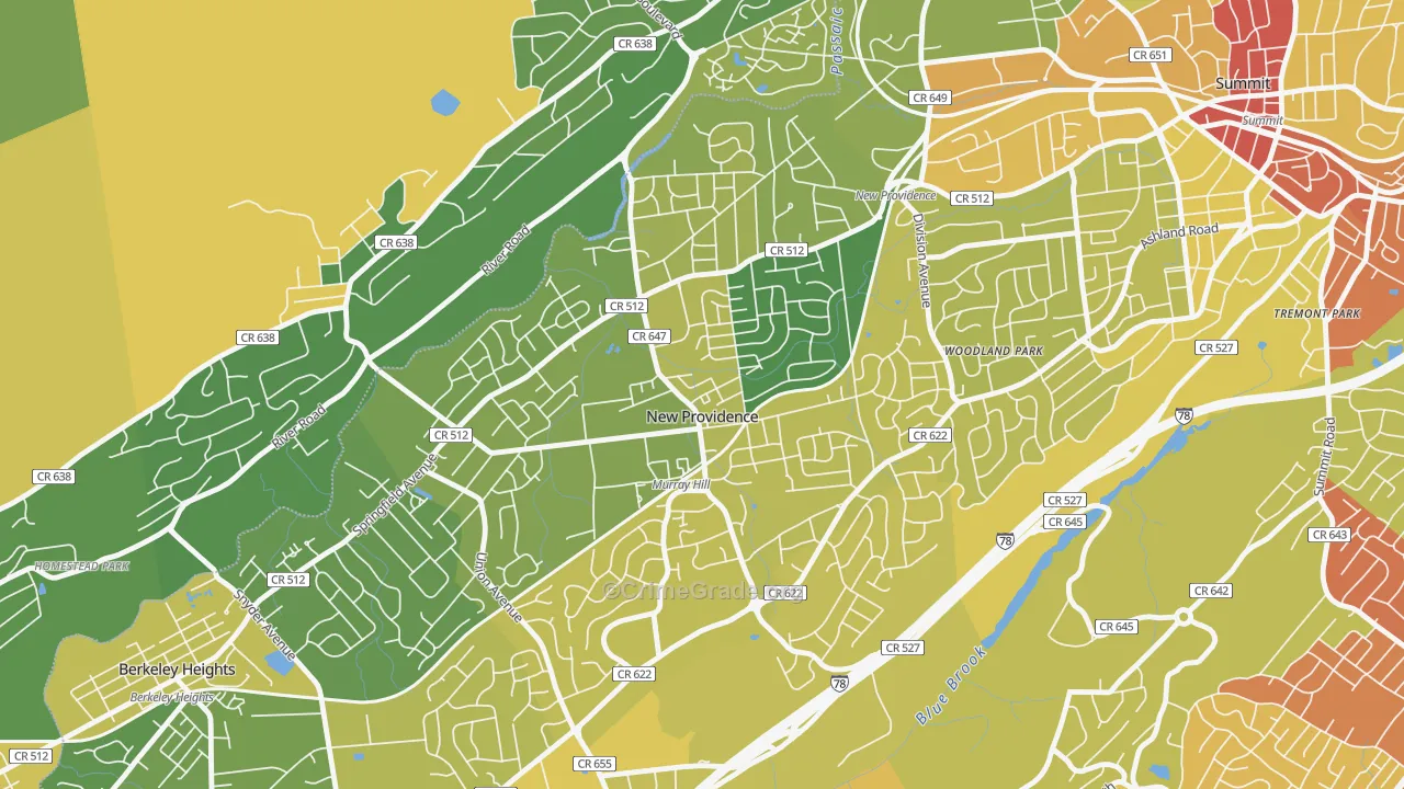 New Providence, NJ Map of Vehicle Theft Rates