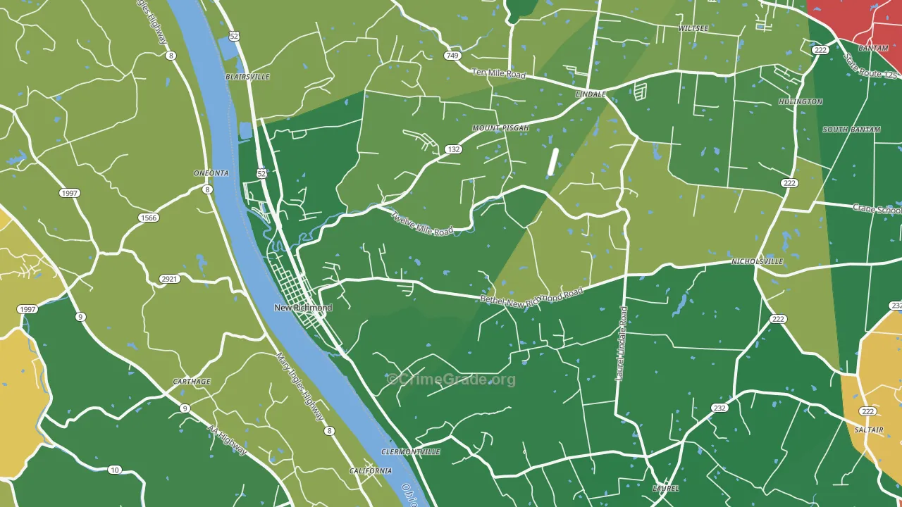 New Richmond, OH Map of Vehicle Theft Rates