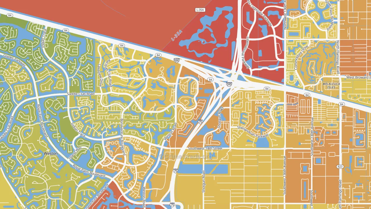 New River Estates, Sunrise, FL Map of Vehicle Theft Rates