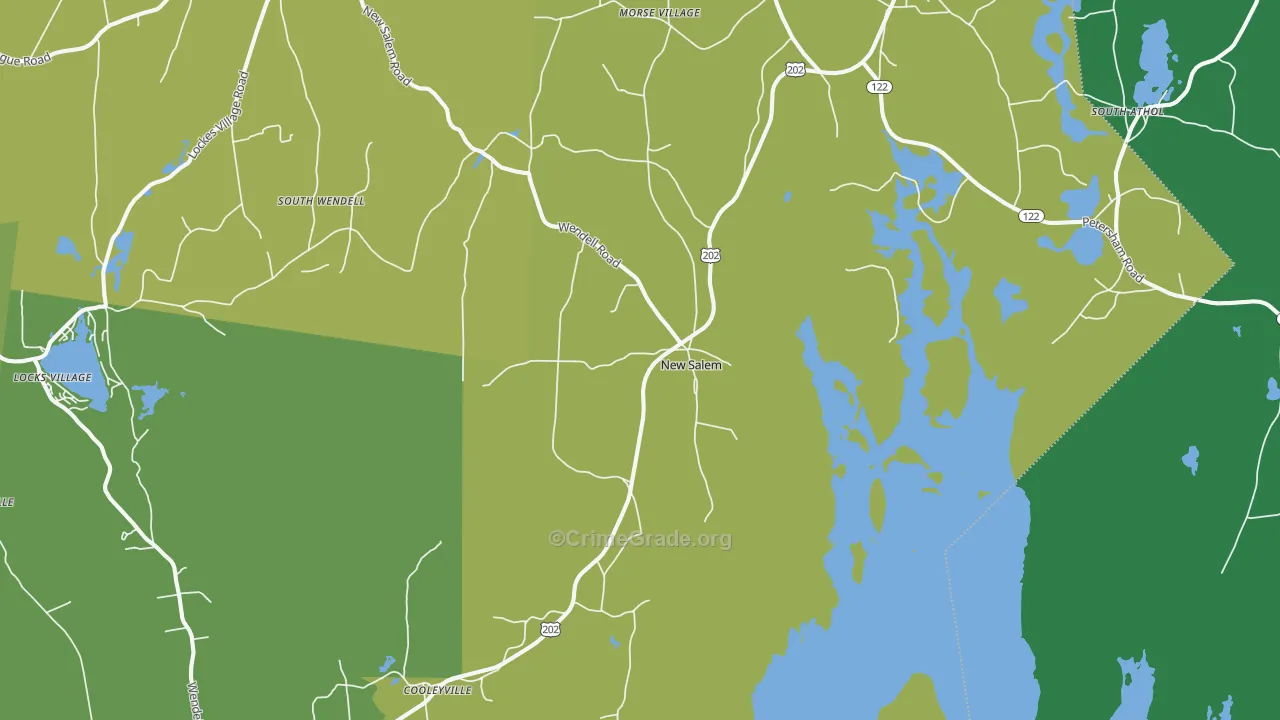 New Salem, MA Map of Vehicle Theft Rates