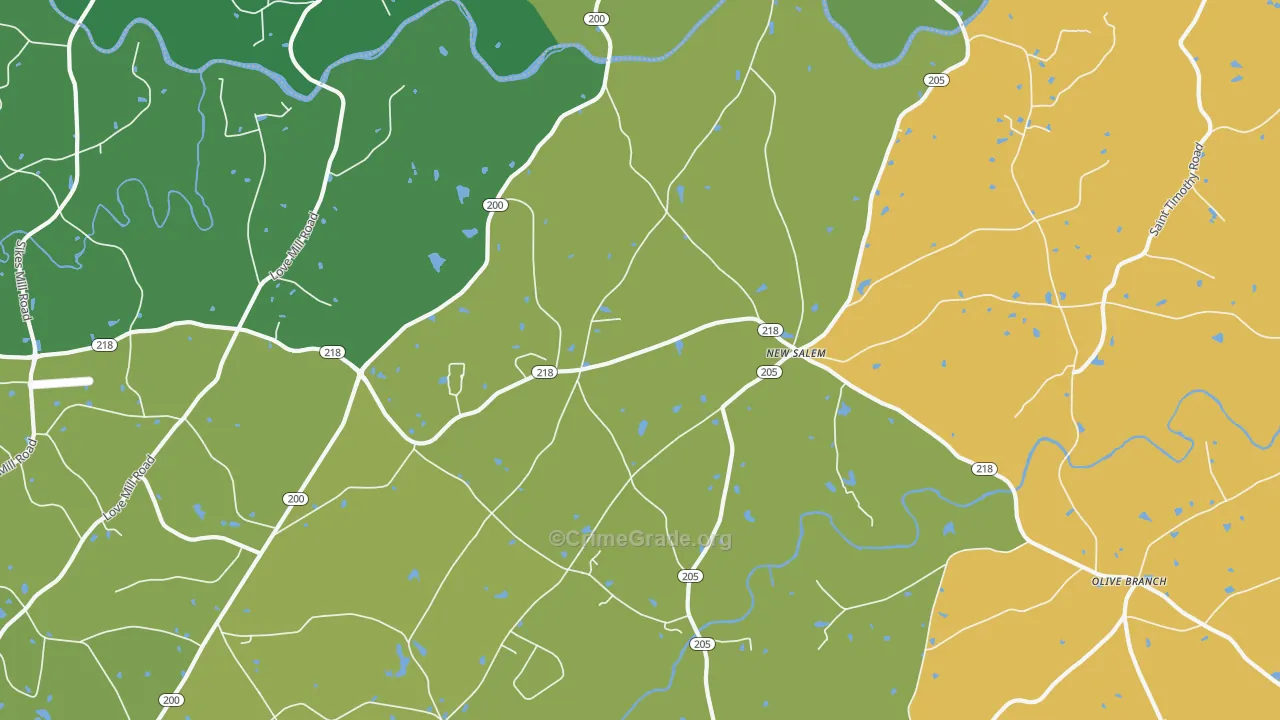 New Salem, NC Map of Vehicle Theft Rates