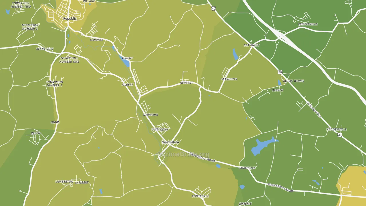 New Salem, PA Map of Vehicle Theft Rates
